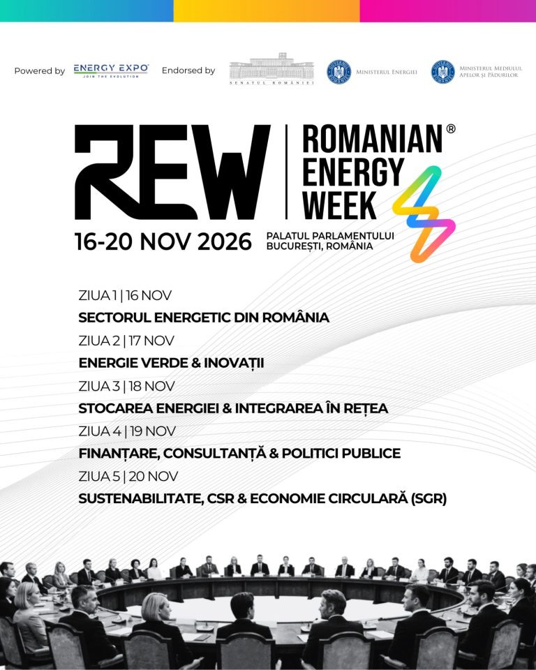 ROMANIAN ENERGY WEEK revine la Palatul Parlamentului, între 16 și 20 noiembrie 2026, cu cinci zile de dialog despre viitorul energetic al României ROMANIAN ENERGY WEEK revine la Palatul Parlamentului, între 16 și 20 noiembrie 2026, cu cinci zile de dialog despre viit